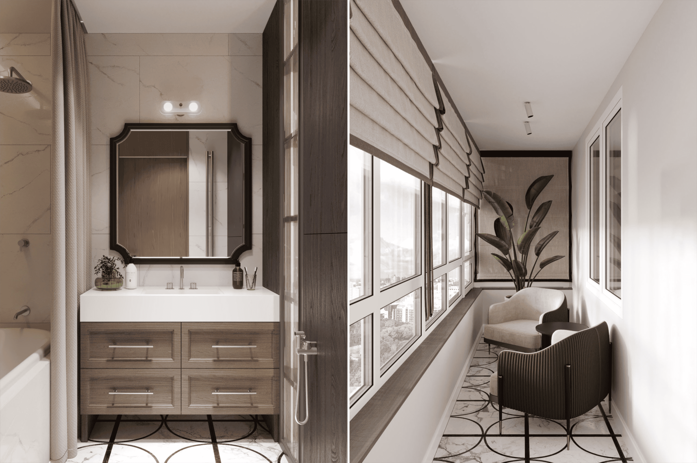 Дизайн 1-к. квартиры | 55 м², Санузел | Лоджия