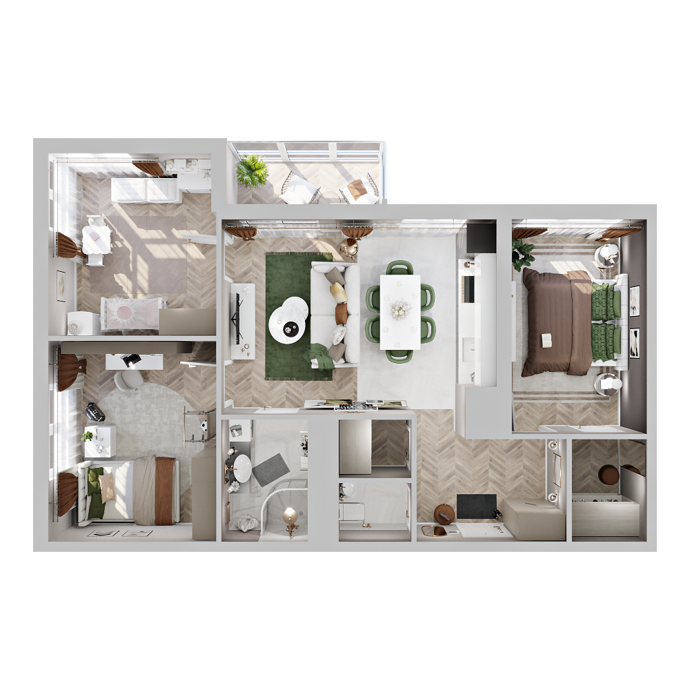 3D планировка трёшки