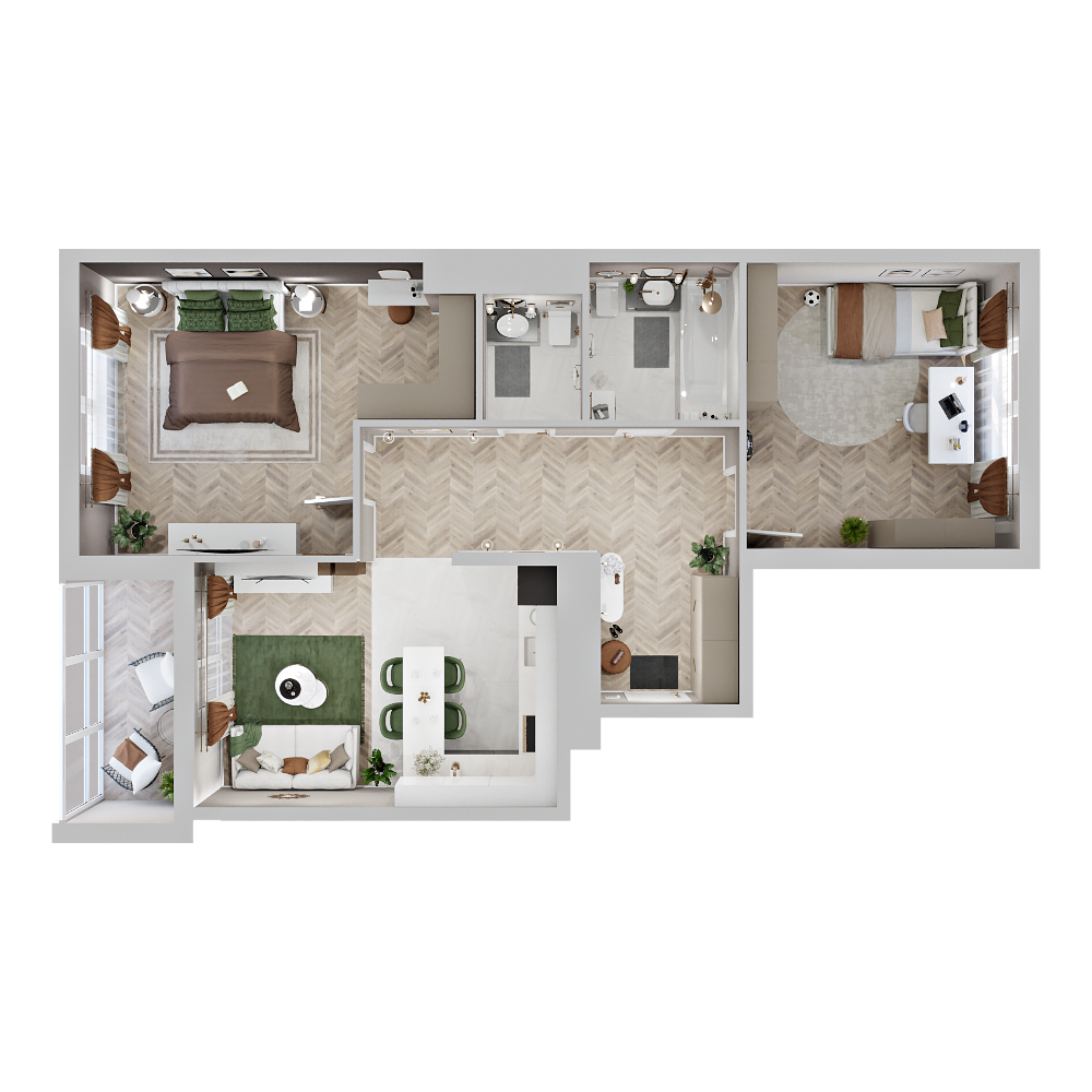 3D планировка двушки