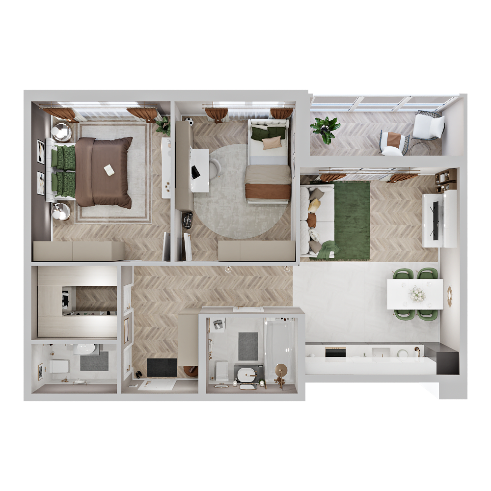 3D планировка двушки