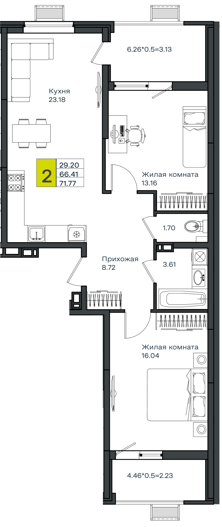 2 комн., 71.77