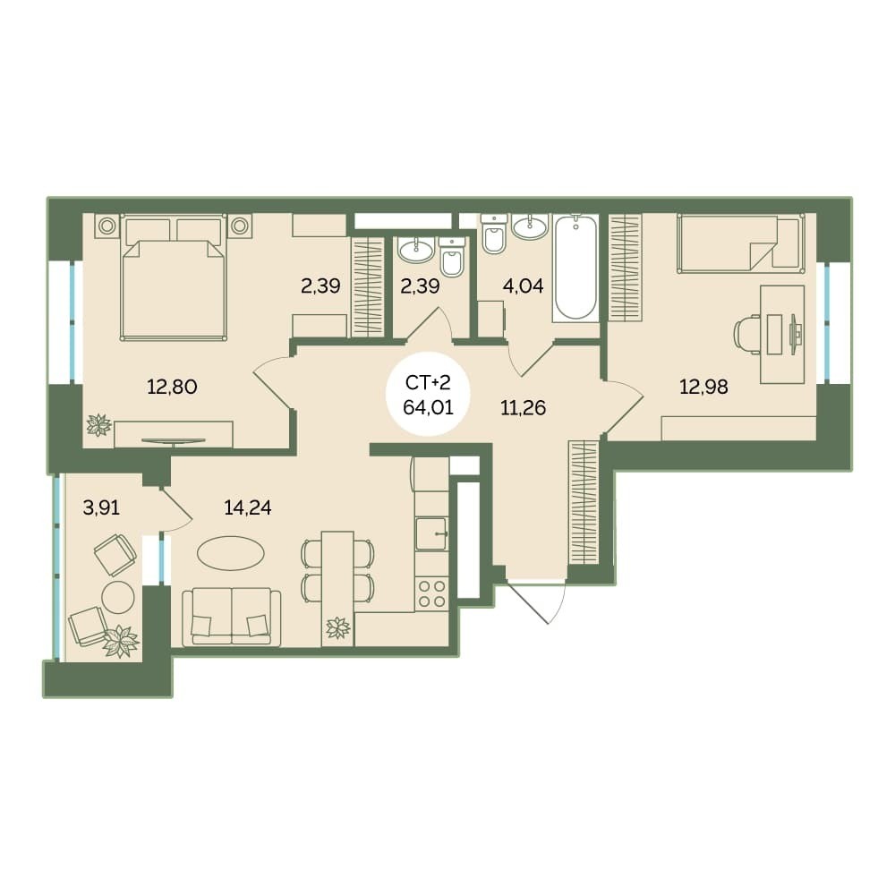 2D планировка двушки