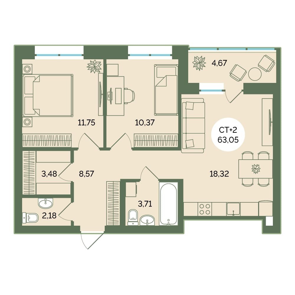 2D планировка двушки